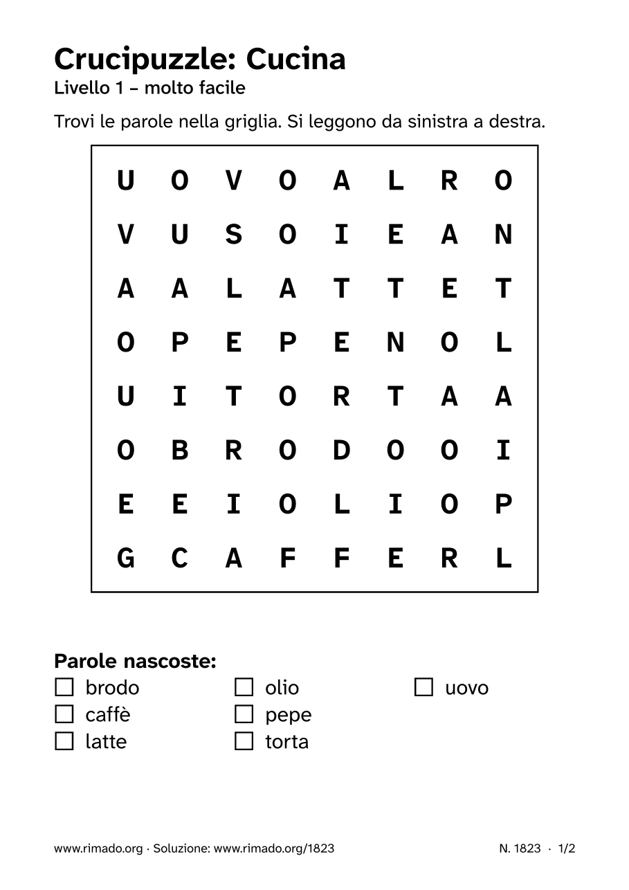 Anteprima del foglio stampato: Crucipuzzle «Cucina», n. 1823