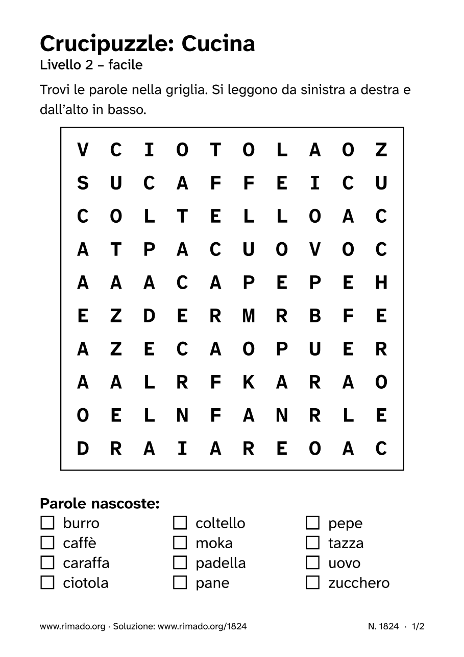 Anteprima del foglio stampato: Crucipuzzle «Cucina», n. 1824