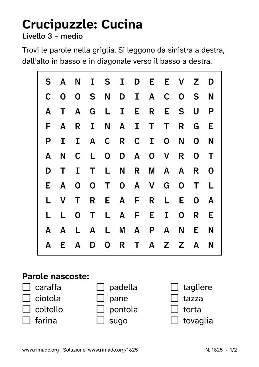 Anteprima del foglio stampato: Crucipuzzle «Cucina», n. 1825