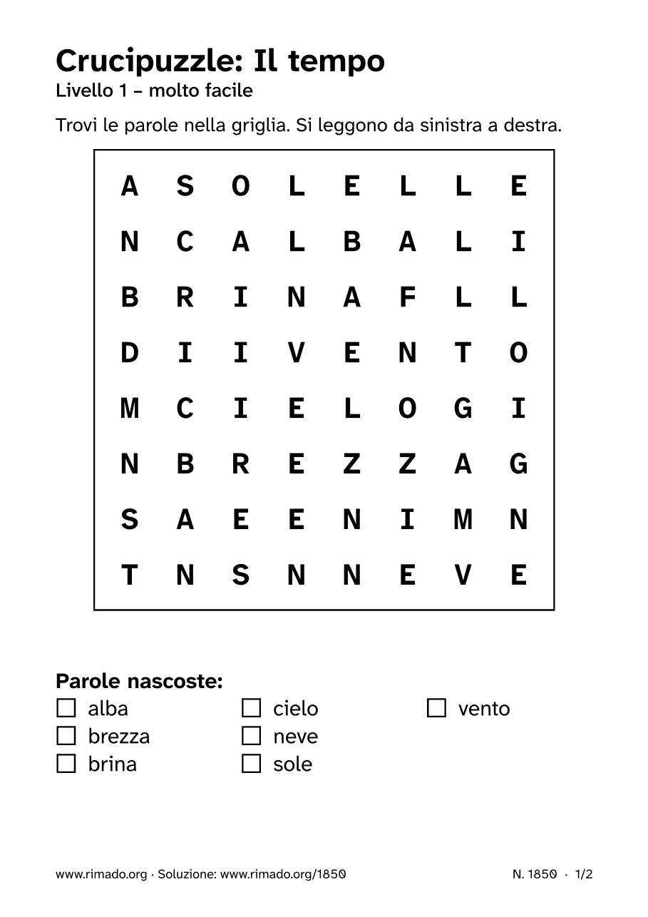 Anteprima del foglio stampato: Crucipuzzle «Il tempo», n. 1850