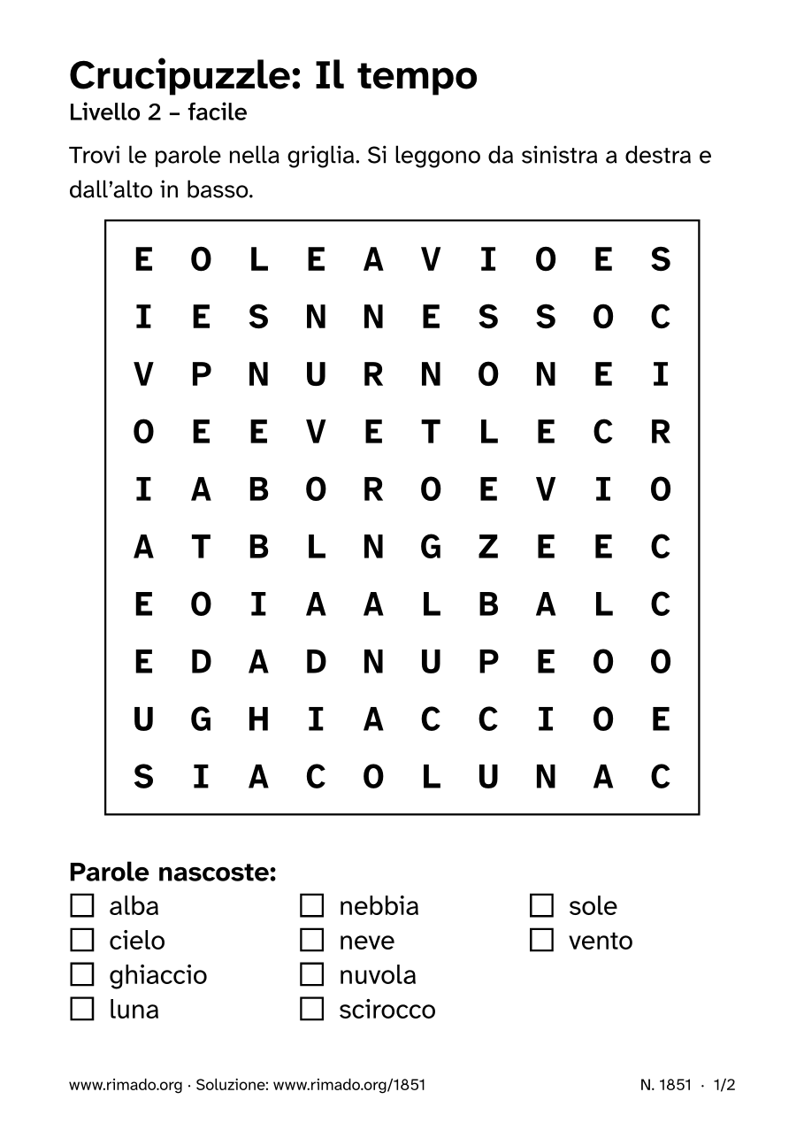Anteprima del foglio stampato: Crucipuzzle «Il tempo», n. 1851