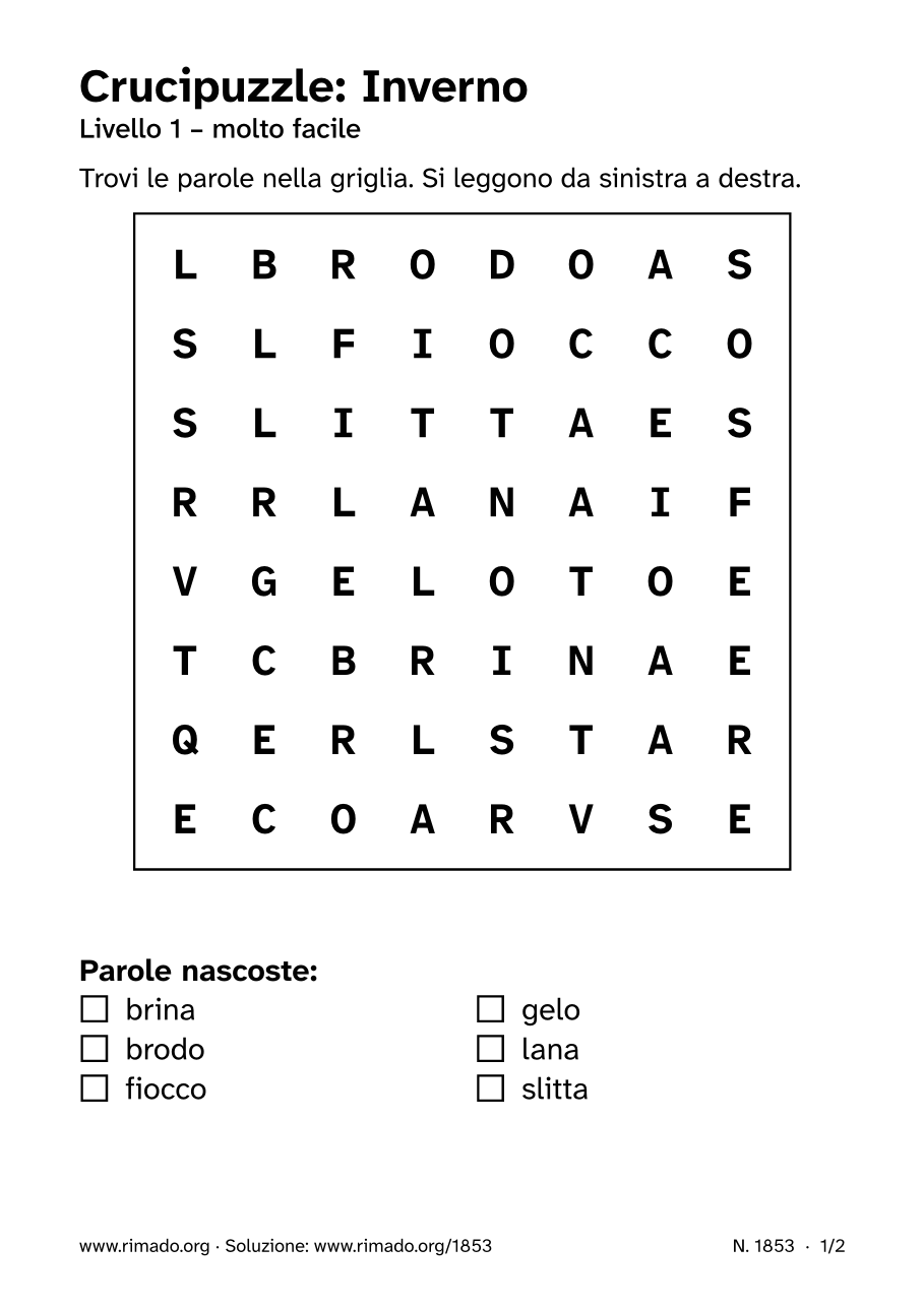 Anteprima del foglio stampato: Crucipuzzle «Inverno», n. 1853