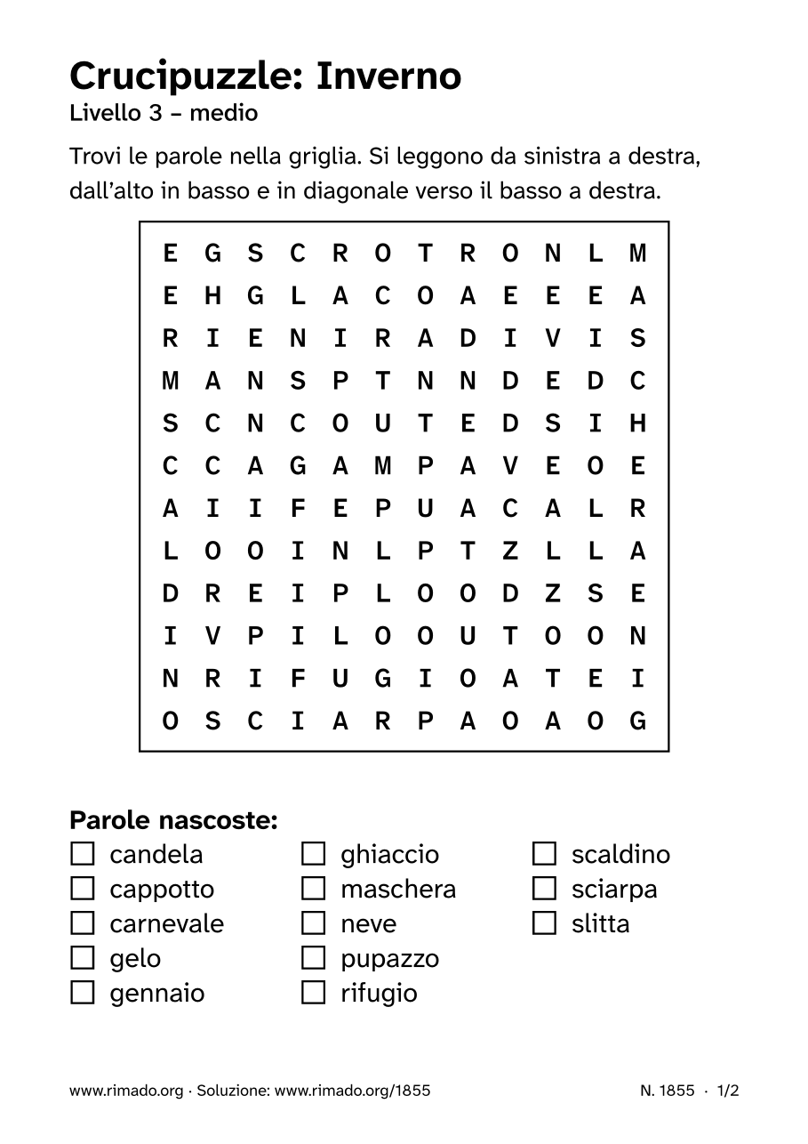 Anteprima del foglio stampato: Crucipuzzle «Inverno», n. 1855