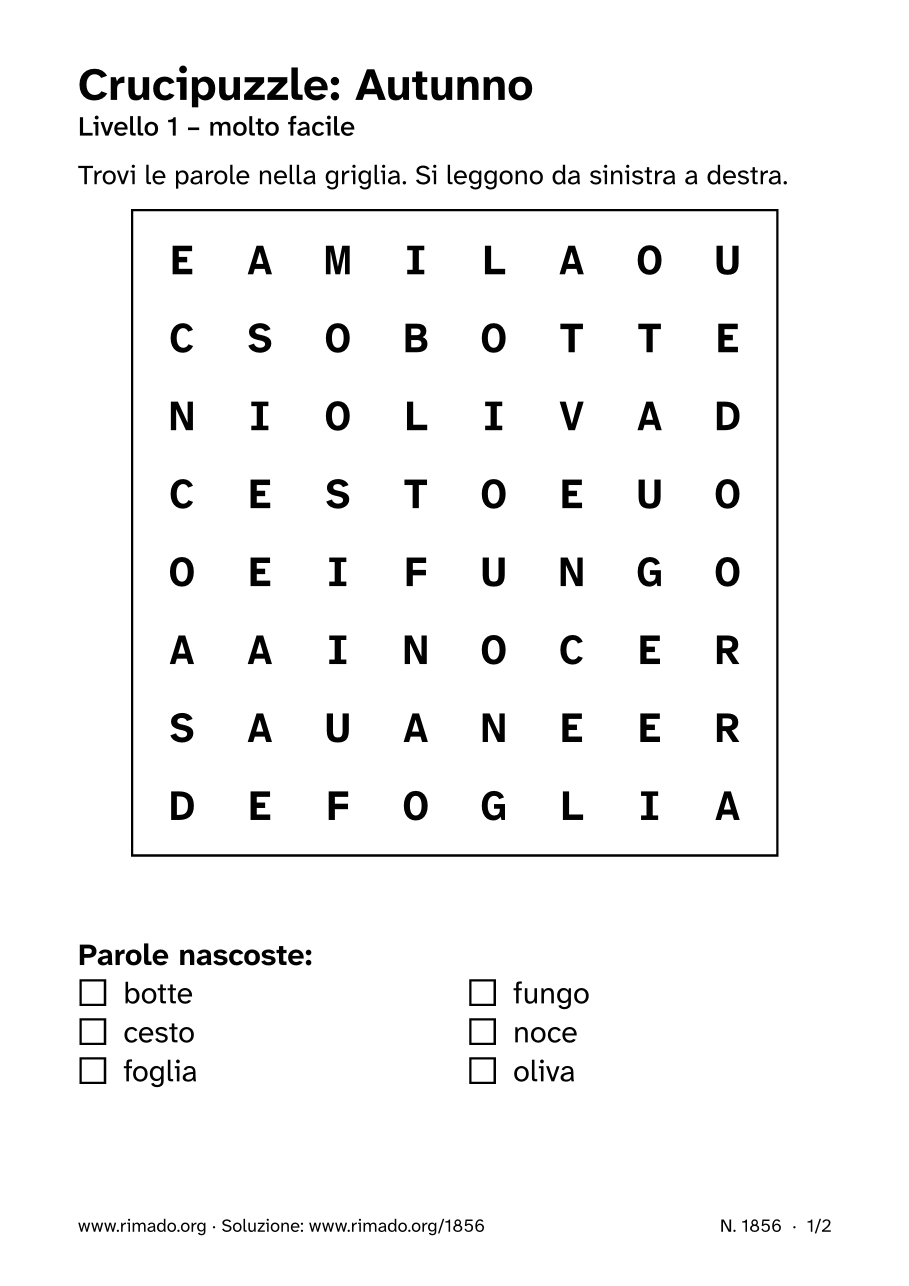 Anteprima del foglio stampato: Crucipuzzle «Autunno», n. 1856