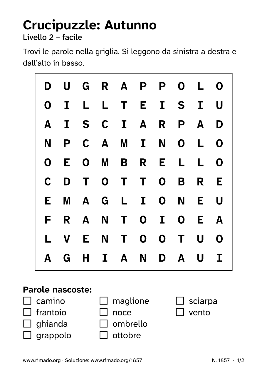 Anteprima del foglio stampato: Crucipuzzle «Autunno», n. 1857