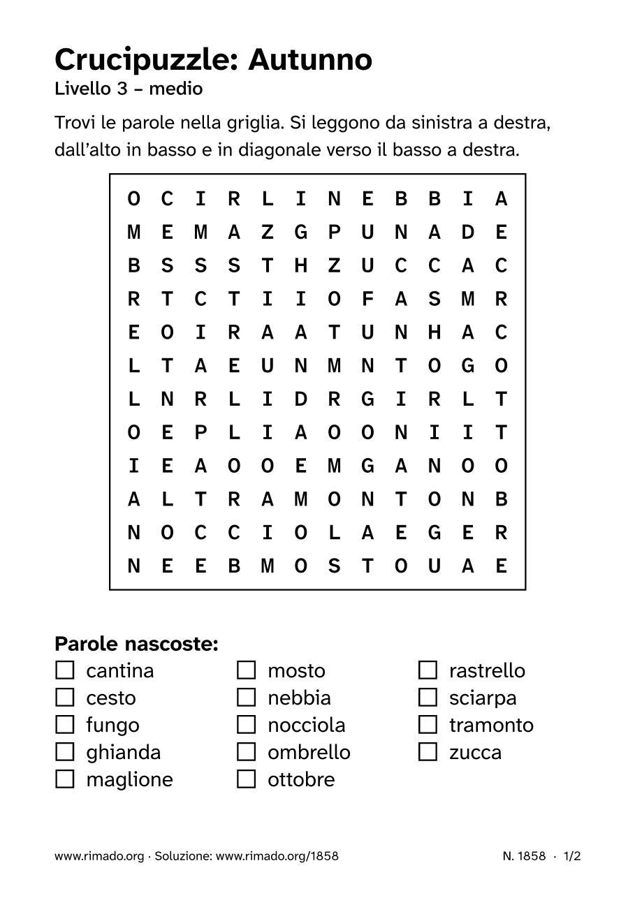 Anteprima del foglio stampato: Crucipuzzle «Autunno», n. 1858
