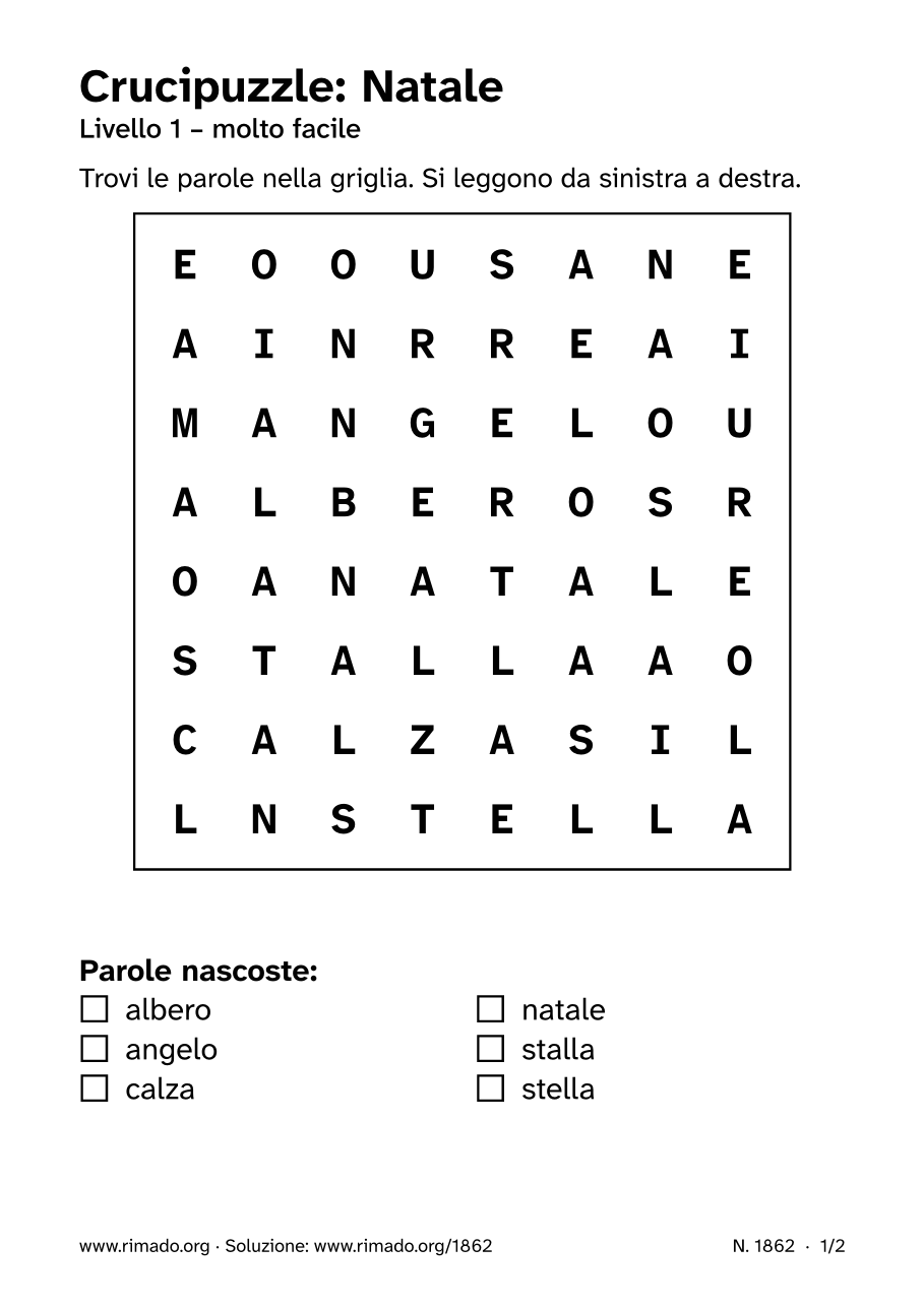 Anteprima del foglio stampato: Crucipuzzle «Natale», n. 1862