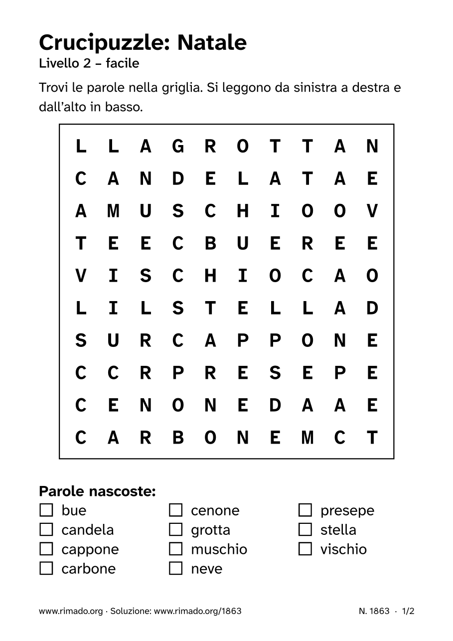 Anteprima del foglio stampato: Crucipuzzle «Natale», n. 1863