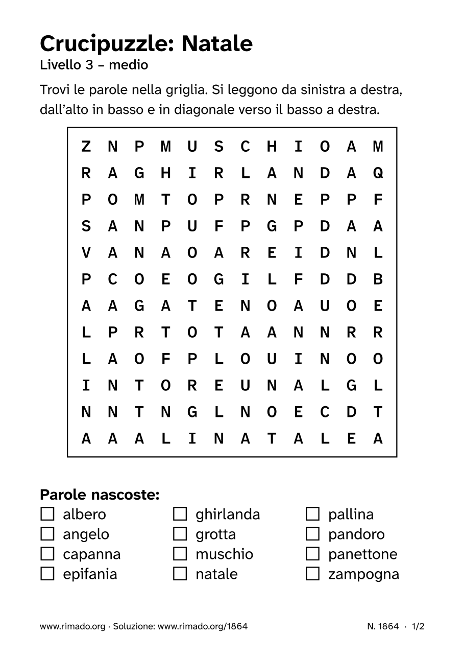 Anteprima del foglio stampato: Crucipuzzle «Natale», n. 1864