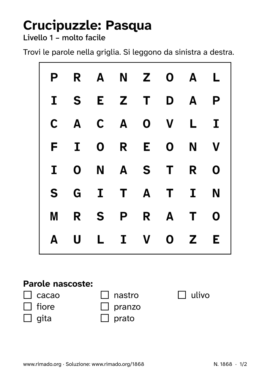 Anteprima del foglio stampato: Crucipuzzle «Pasqua», n. 1868