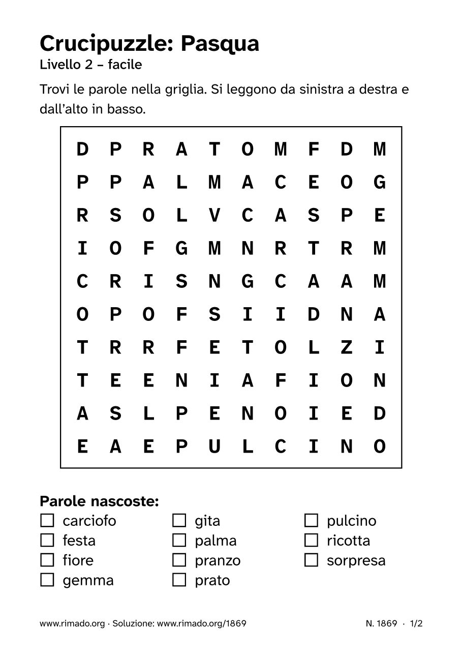 Anteprima del foglio stampato: Crucipuzzle «Pasqua», n. 1869