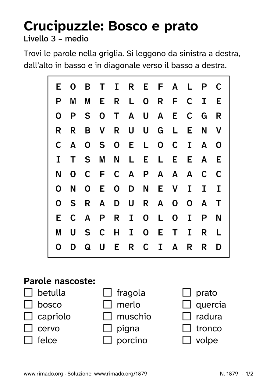 Anteprima del foglio stampato: Crucipuzzle «Bosco e prato», n. 1879
