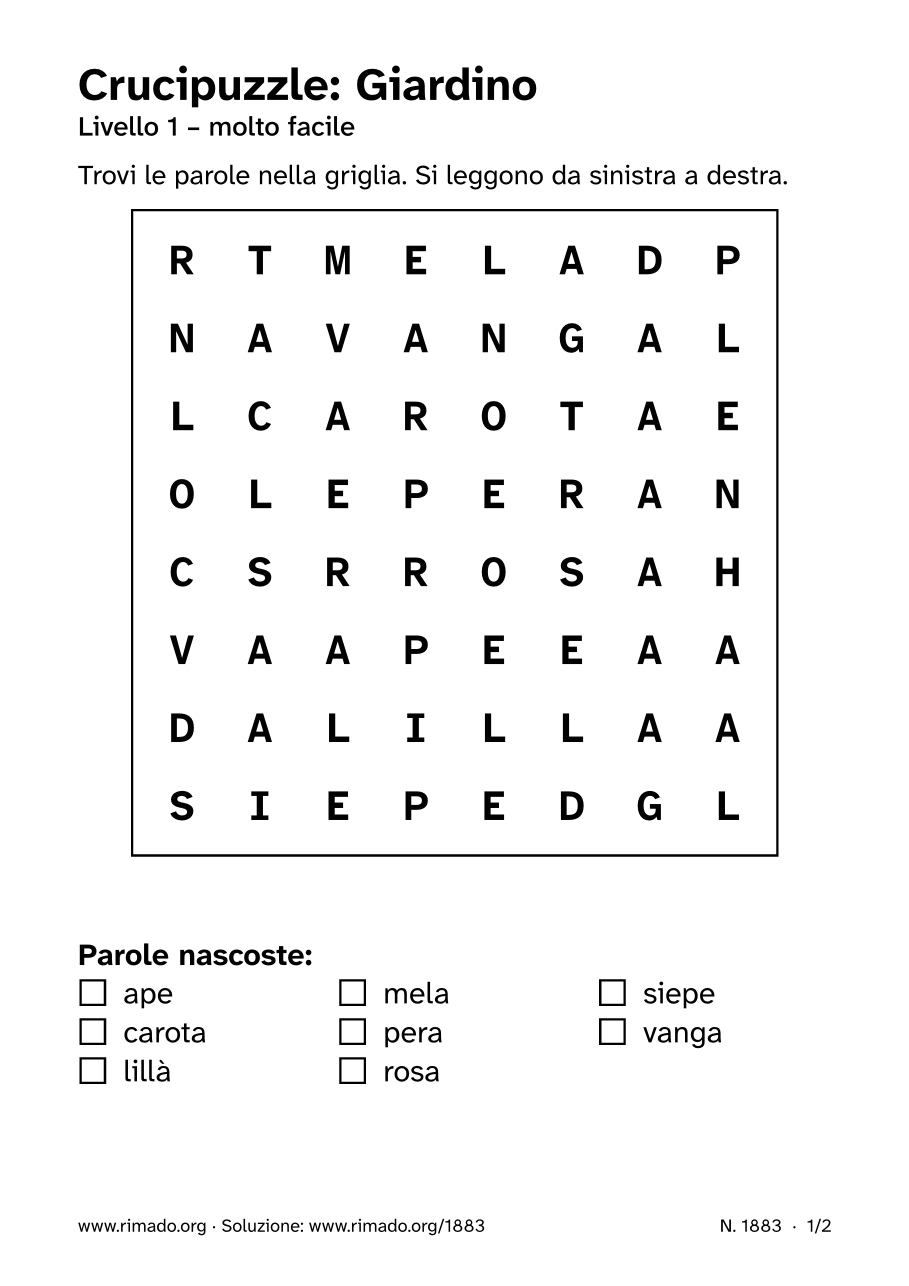 Anteprima del foglio stampato: Crucipuzzle «Giardino», n. 1883