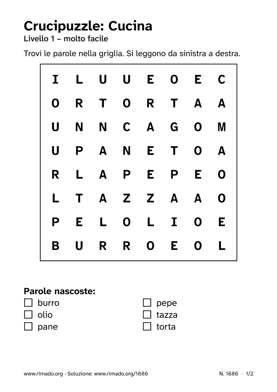 Anteprima del foglio stampato: Crucipuzzle «Cucina», n. 1886