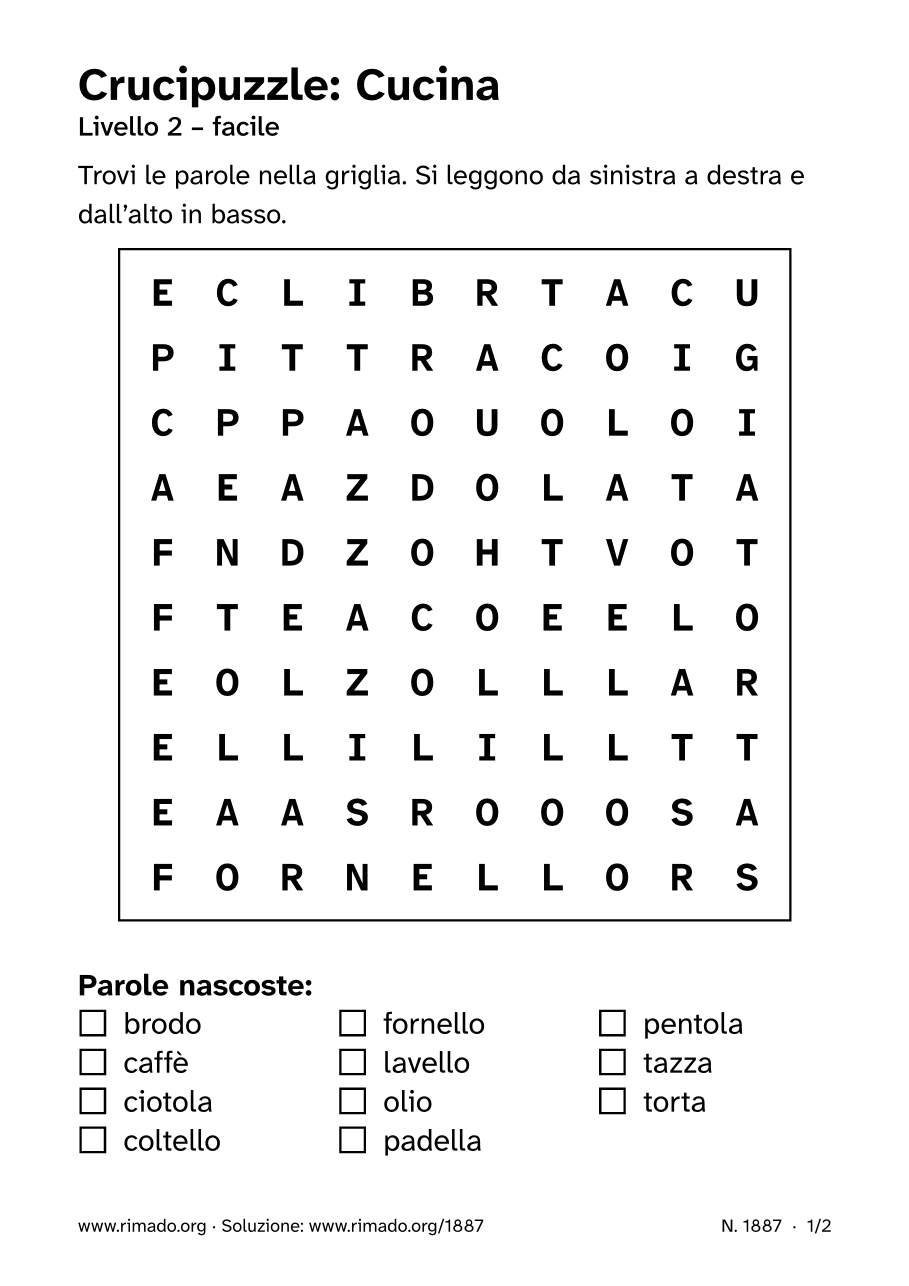 Anteprima del foglio stampato: Crucipuzzle «Cucina», n. 1887