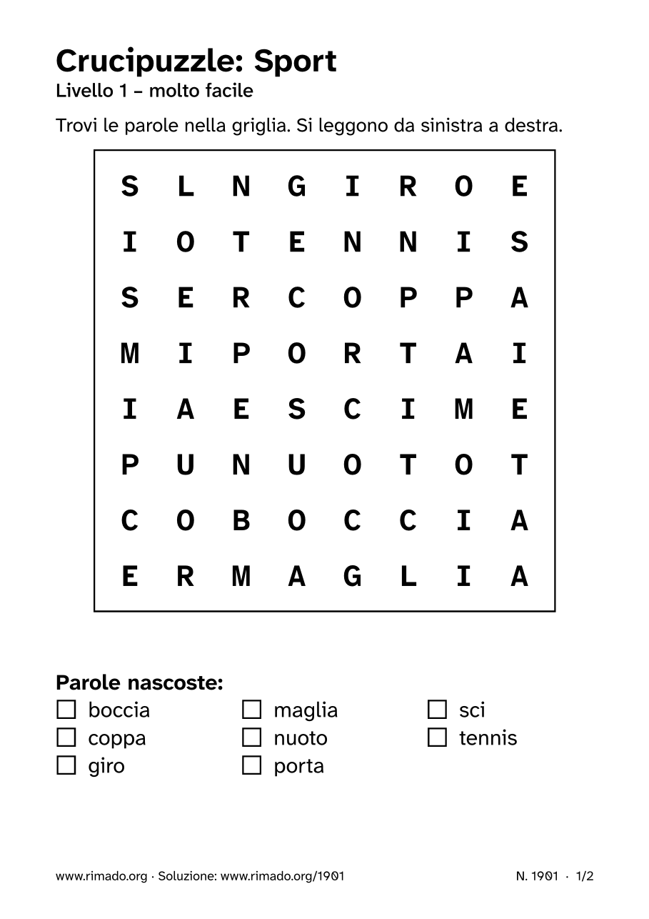 Anteprima del foglio stampato: Crucipuzzle «Sport», n. 1901