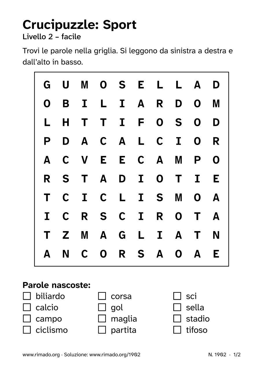 Anteprima del foglio stampato: Crucipuzzle «Sport», n. 1902