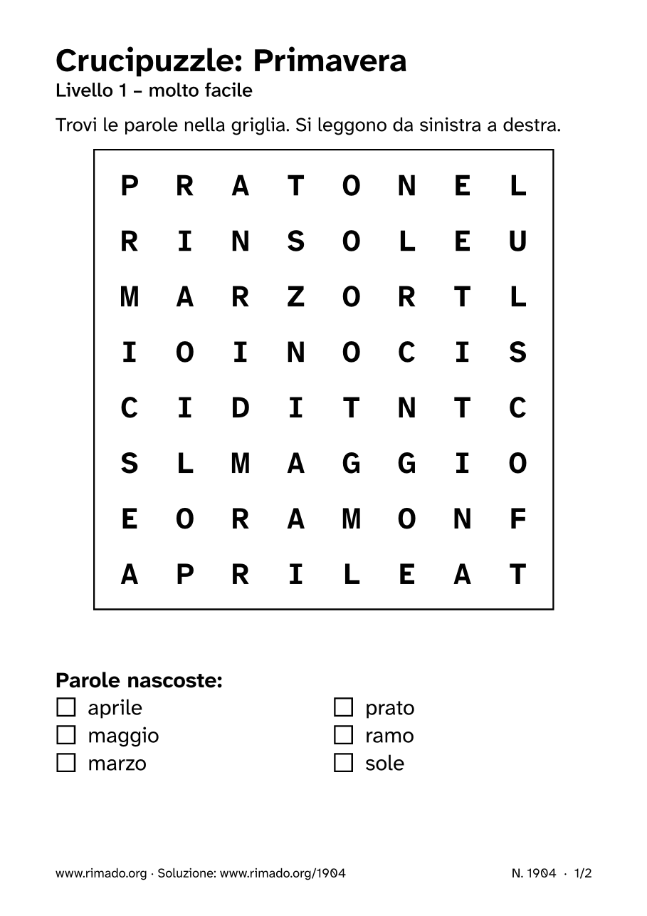 Anteprima del foglio stampato: Crucipuzzle «Primavera», n. 1904