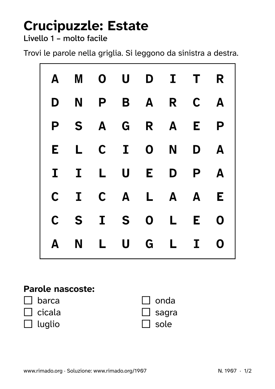 Anteprima del foglio stampato: Crucipuzzle «Estate», n. 1907