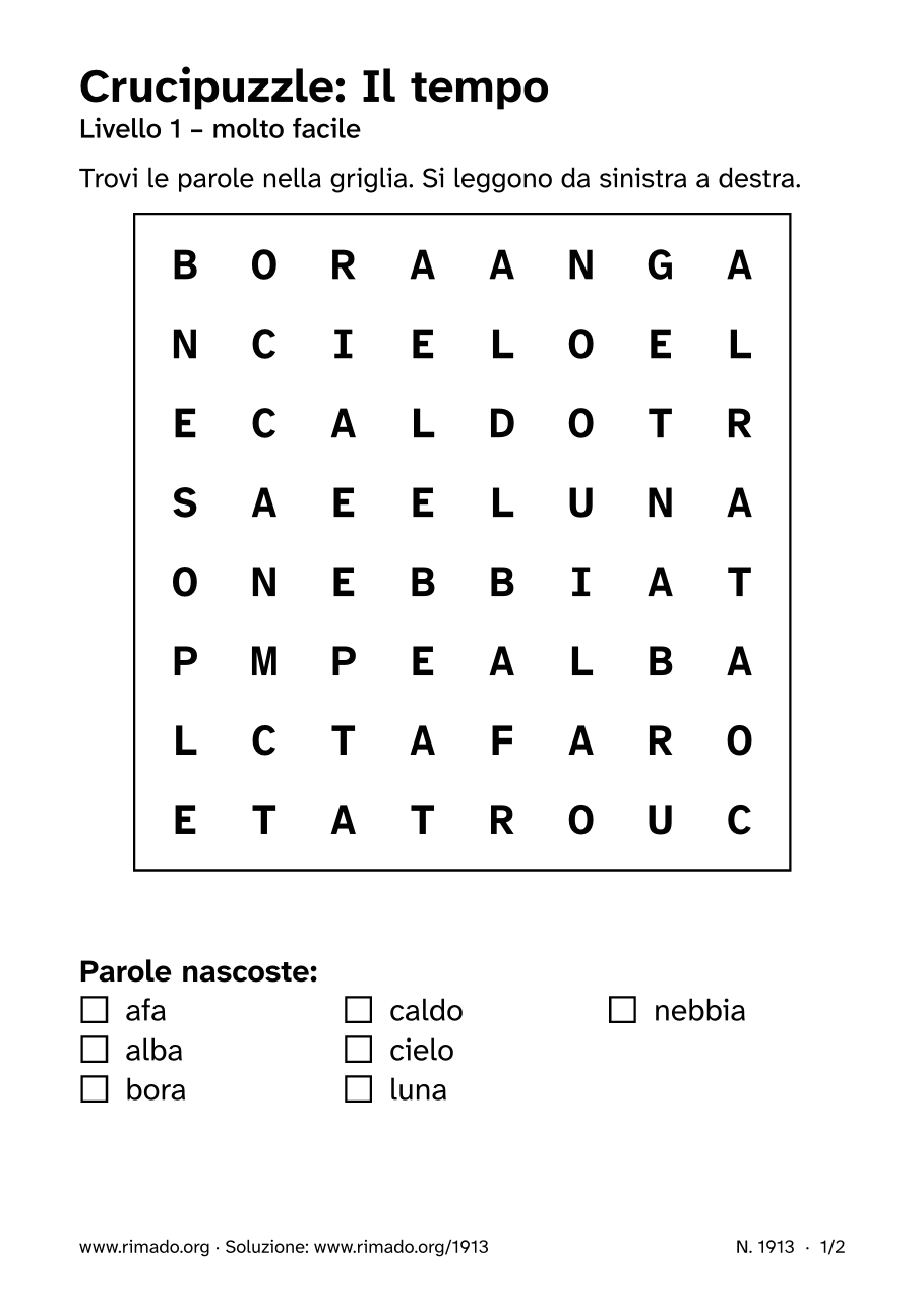 Anteprima del foglio stampato: Crucipuzzle «Il tempo», n. 1913