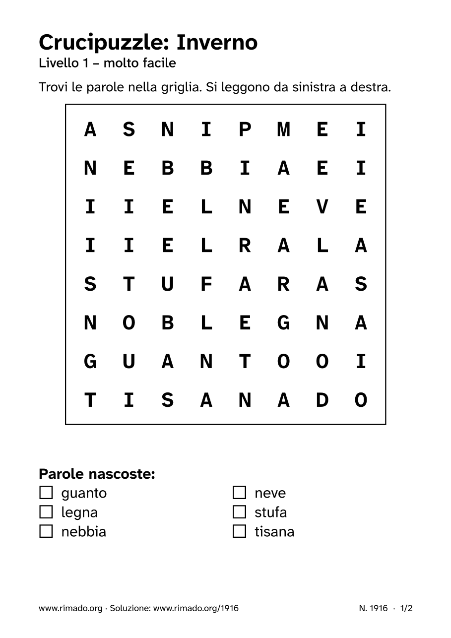 Anteprima del foglio stampato: Crucipuzzle «Inverno», n. 1916