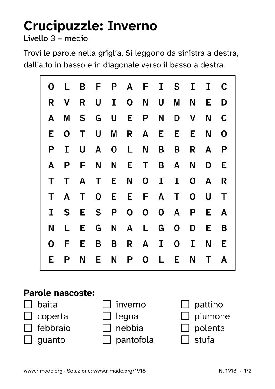 Anteprima del foglio stampato: Crucipuzzle «Inverno», n. 1918