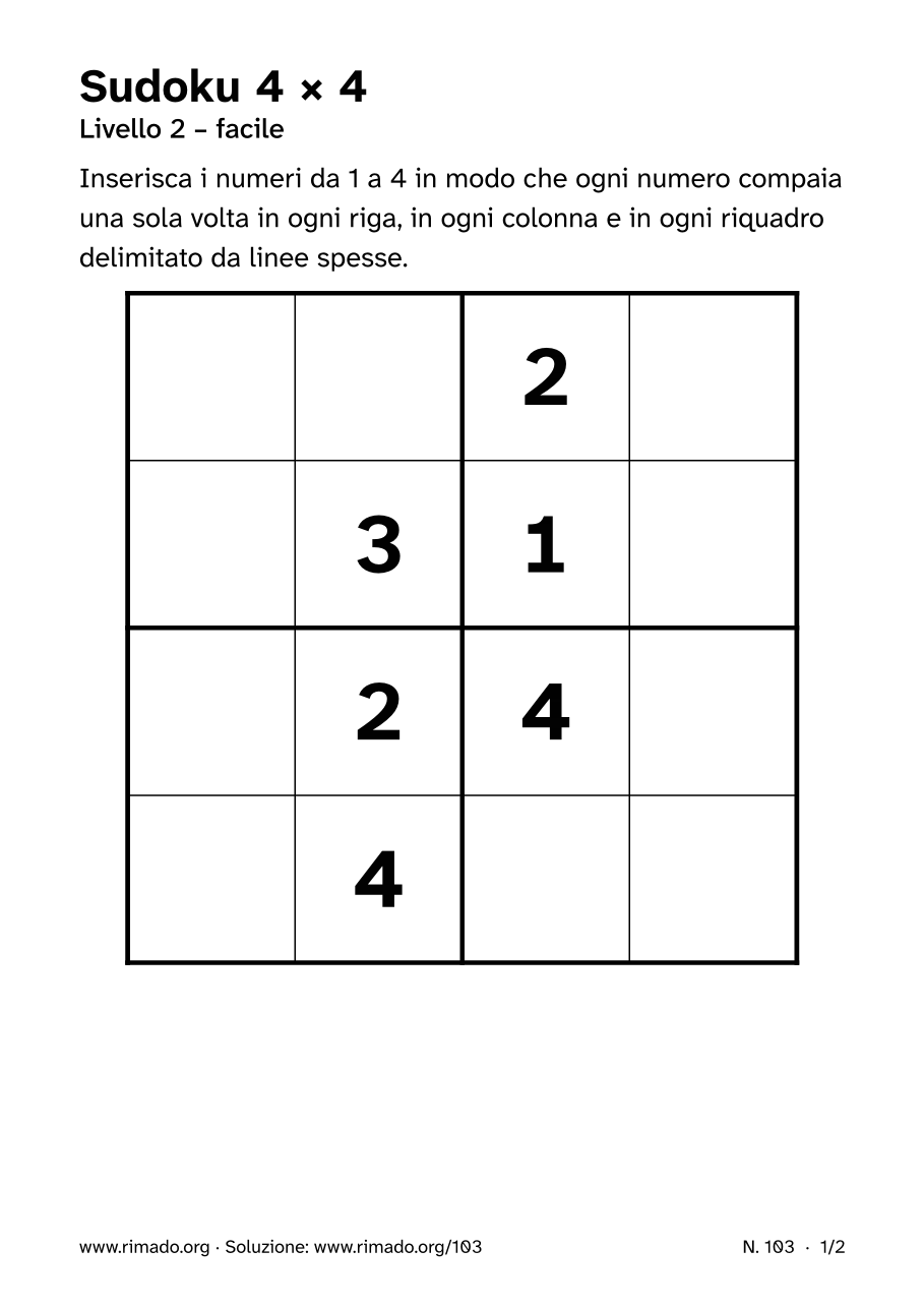 Anteprima del foglio stampato: Sudoku 4 × 4, n. 103