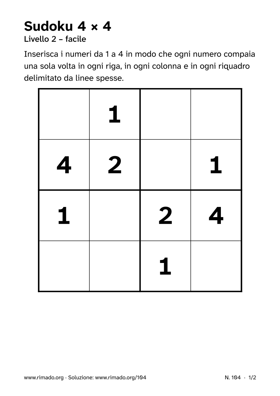 Anteprima del foglio stampato: Sudoku 4 × 4, n. 104