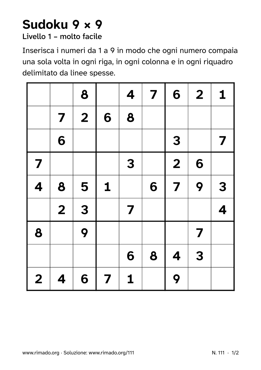 Anteprima del foglio stampato: Sudoku 9 × 9, n. 111