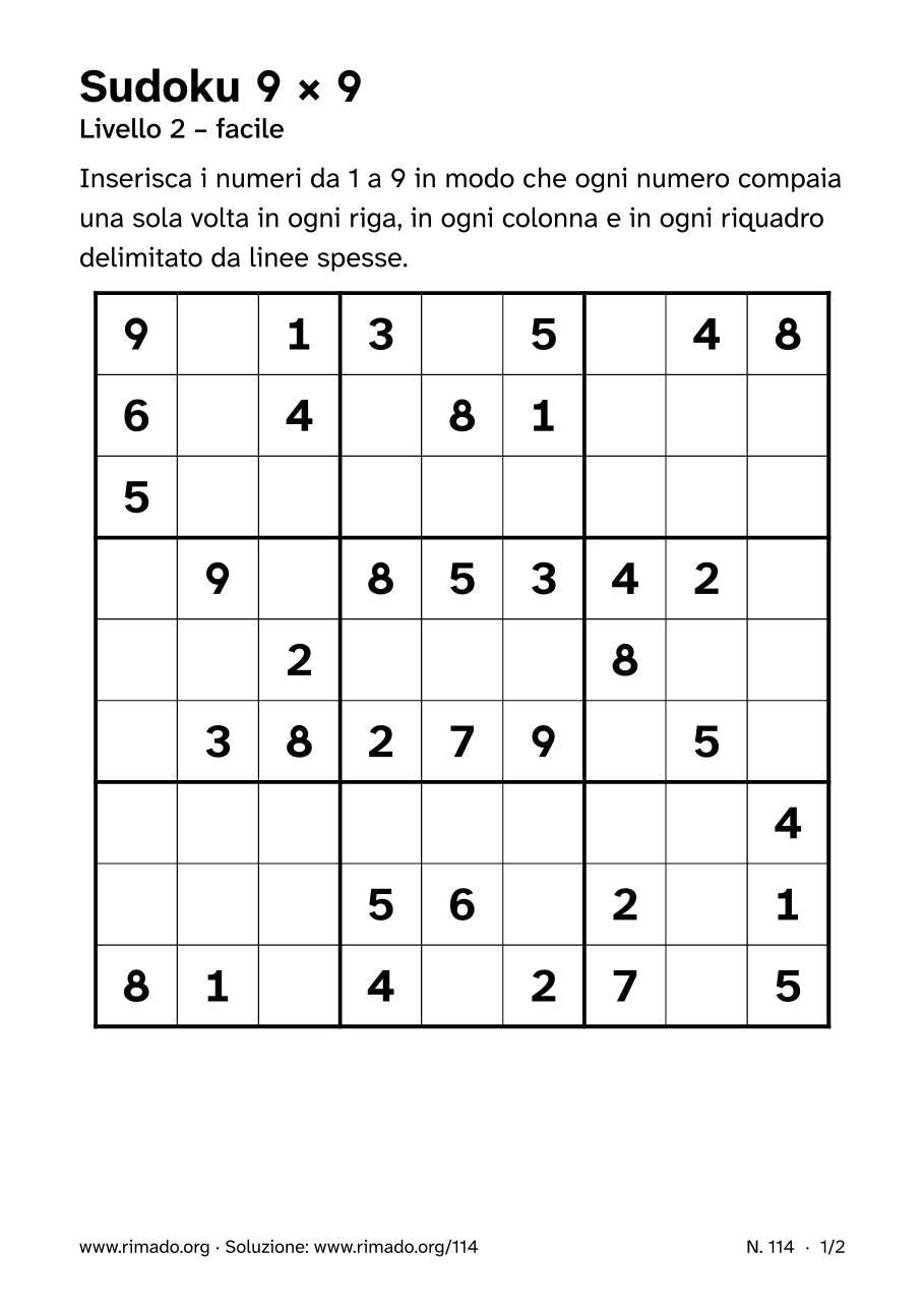 Anteprima del foglio stampato: Sudoku 9 × 9, n. 114