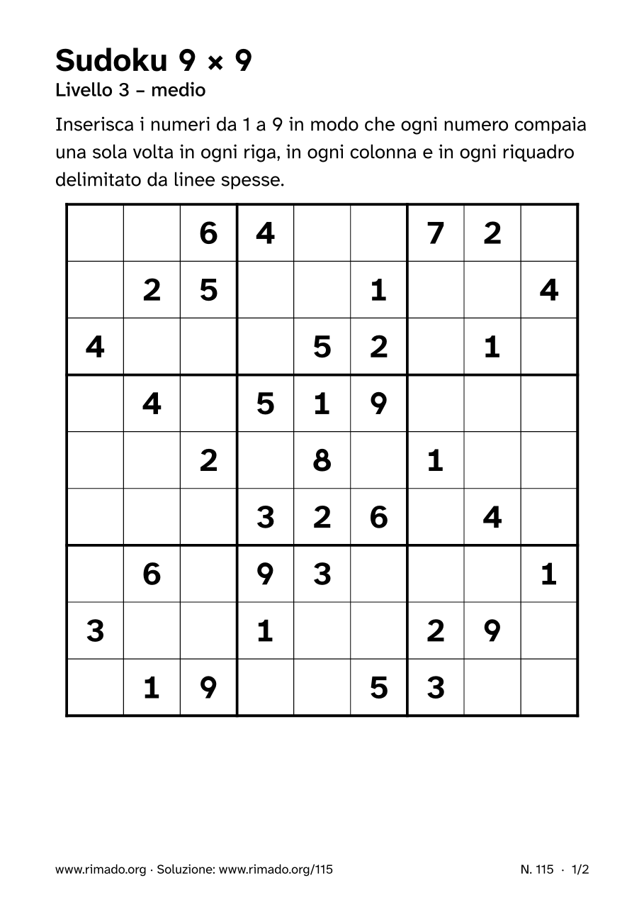 Anteprima del foglio stampato: Sudoku 9 × 9, n. 115