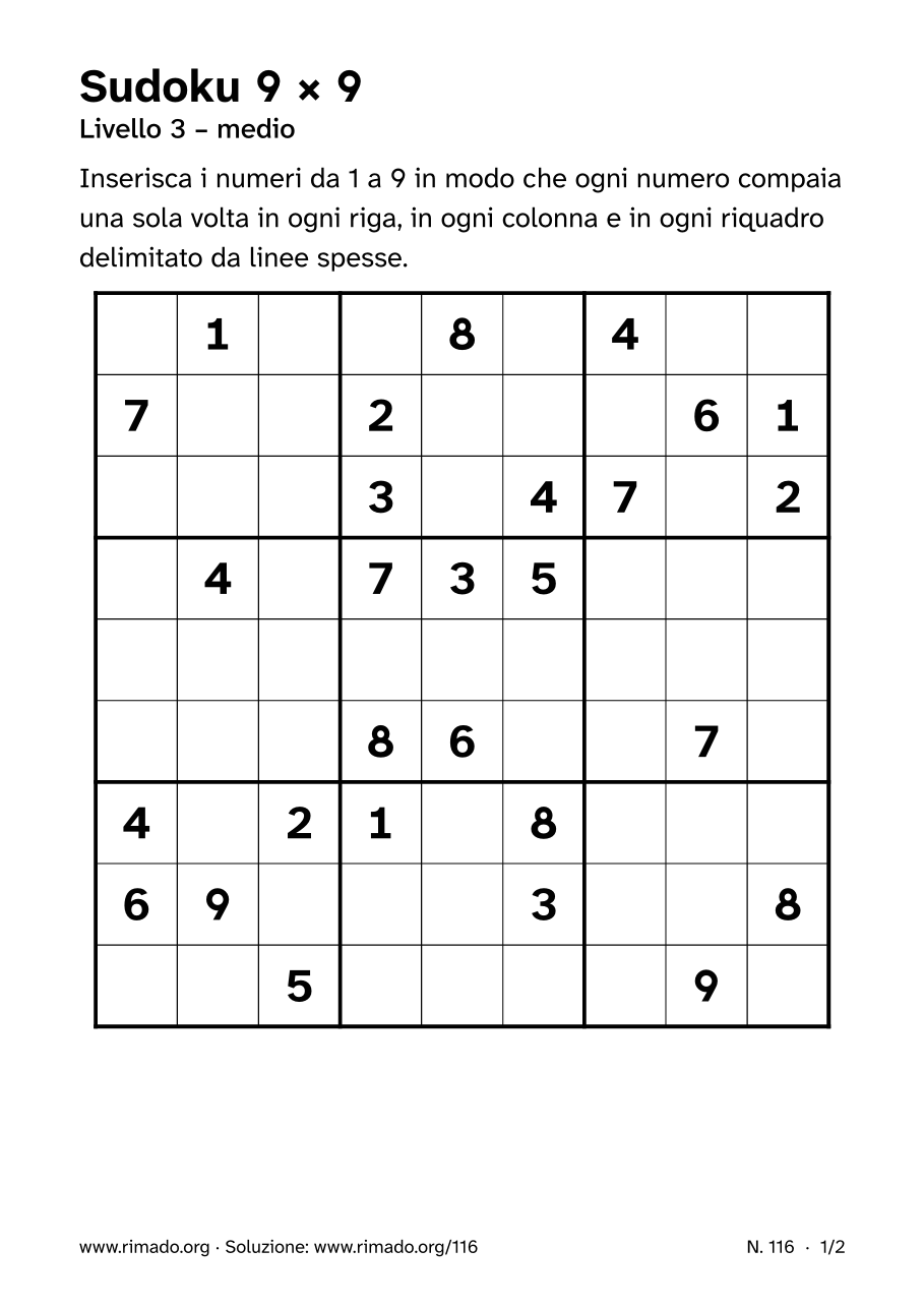 Anteprima del foglio stampato: Sudoku 9 × 9, n. 116
