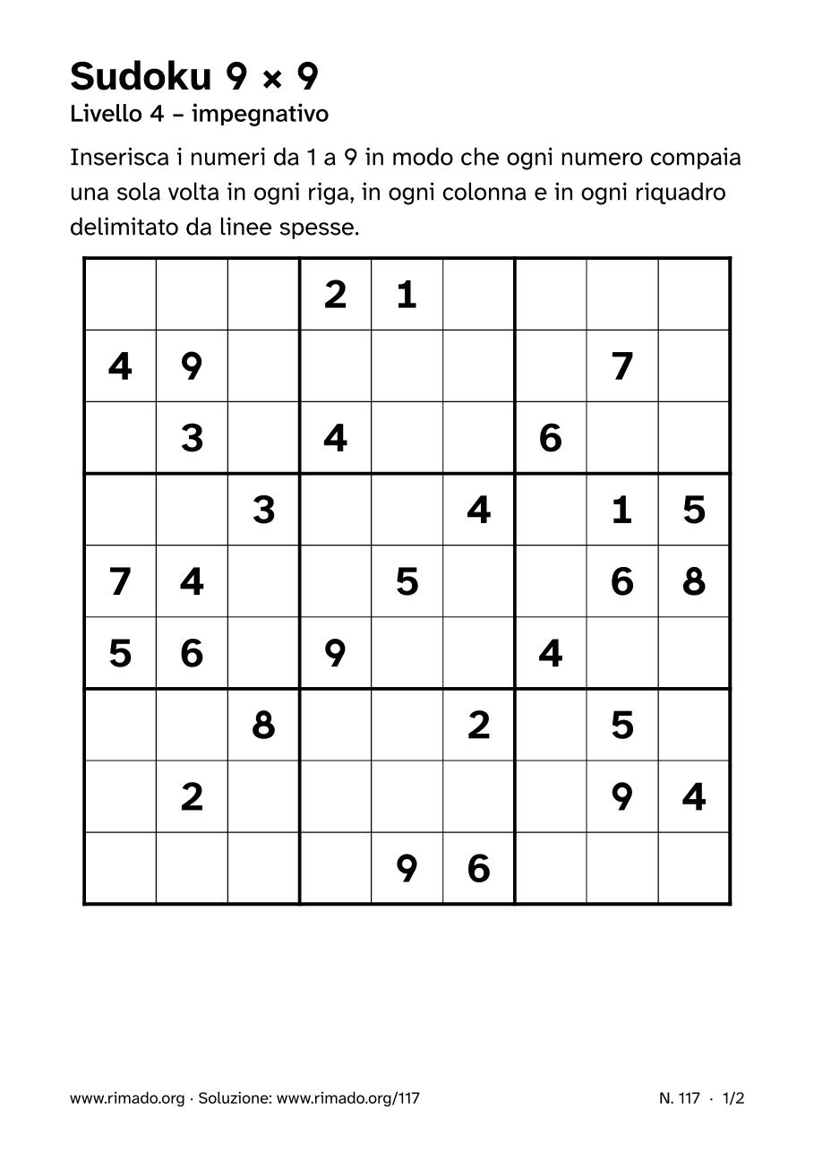 Anteprima del foglio stampato: Sudoku 9 × 9, n. 117
