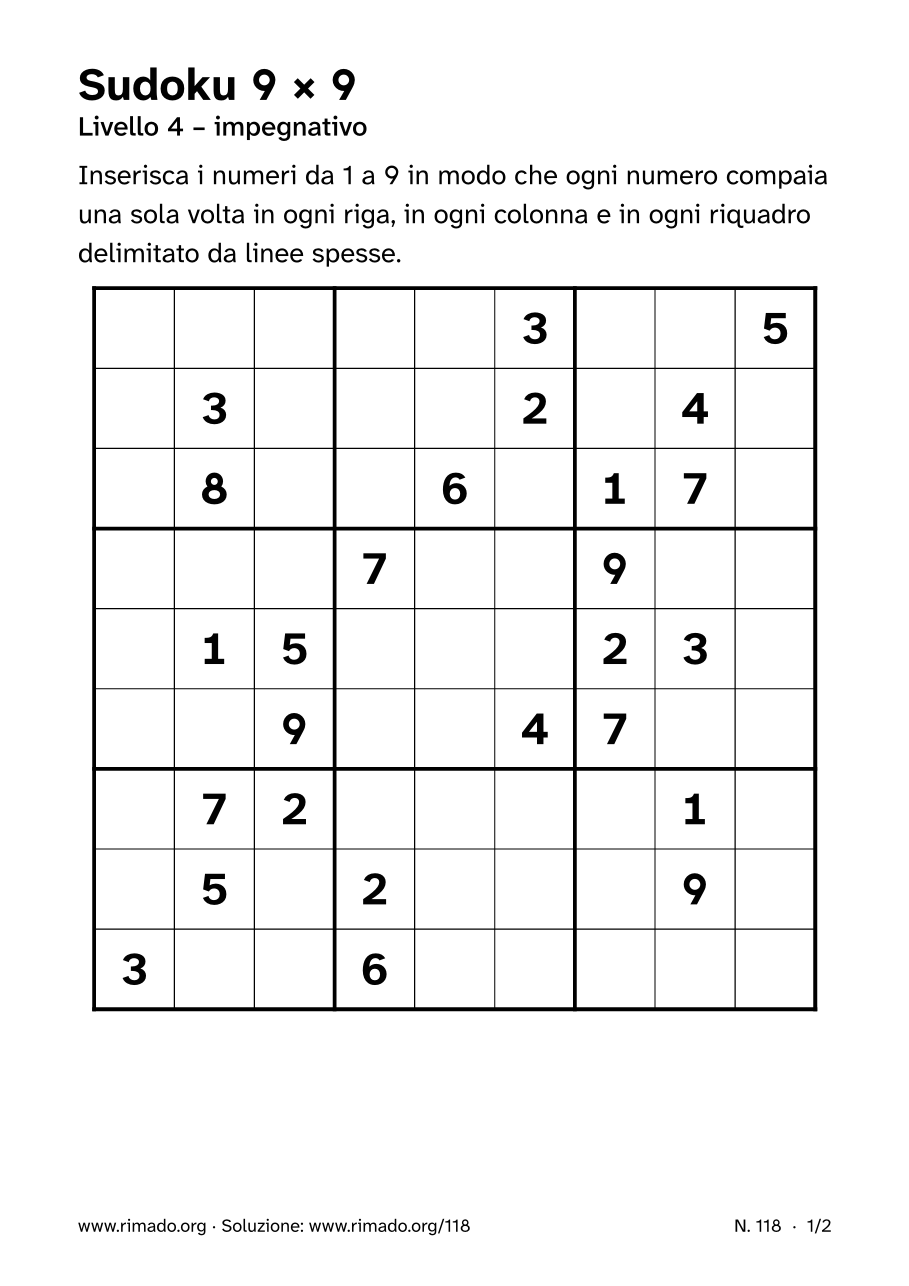 Anteprima del foglio stampato: Sudoku 9 × 9, n. 118