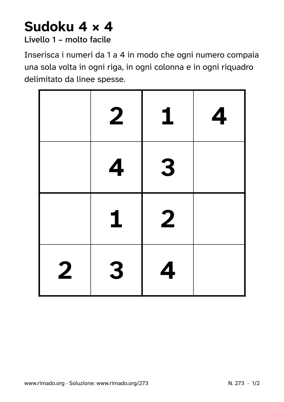 Anteprima del foglio stampato: Sudoku 4 × 4, n. 273