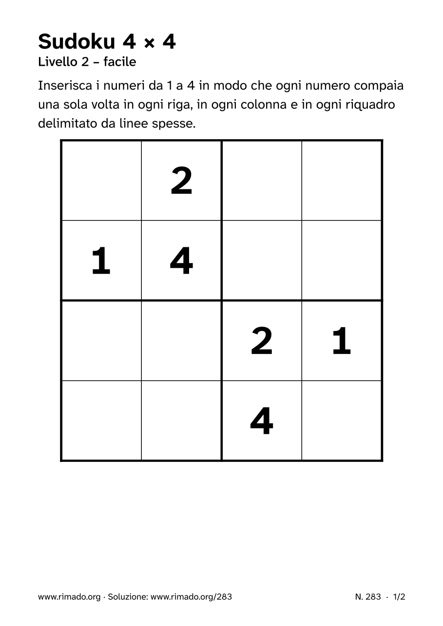 Anteprima del foglio stampato: Sudoku 4 × 4, n. 283