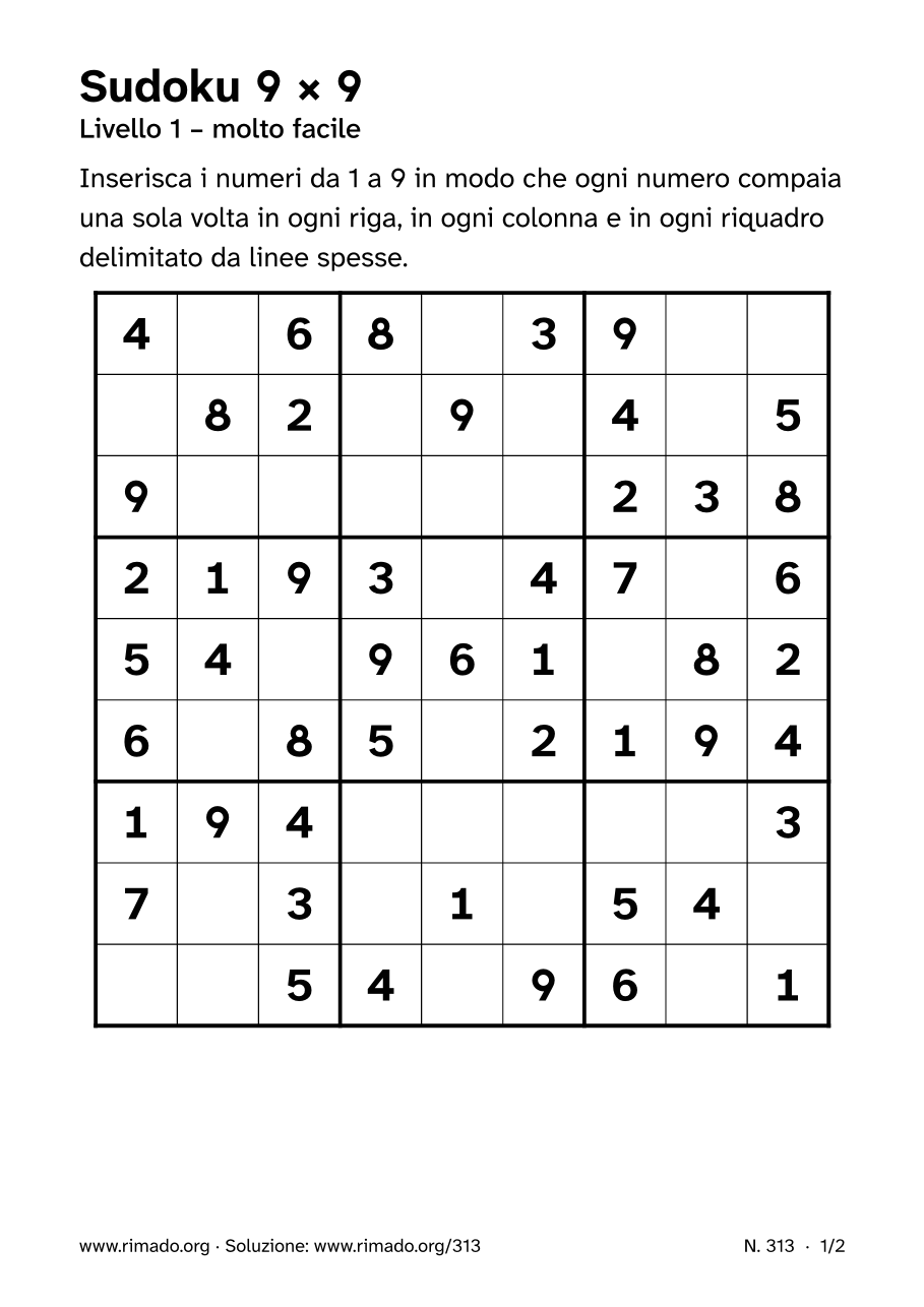 Anteprima del foglio stampato: Sudoku 9 × 9, n. 313