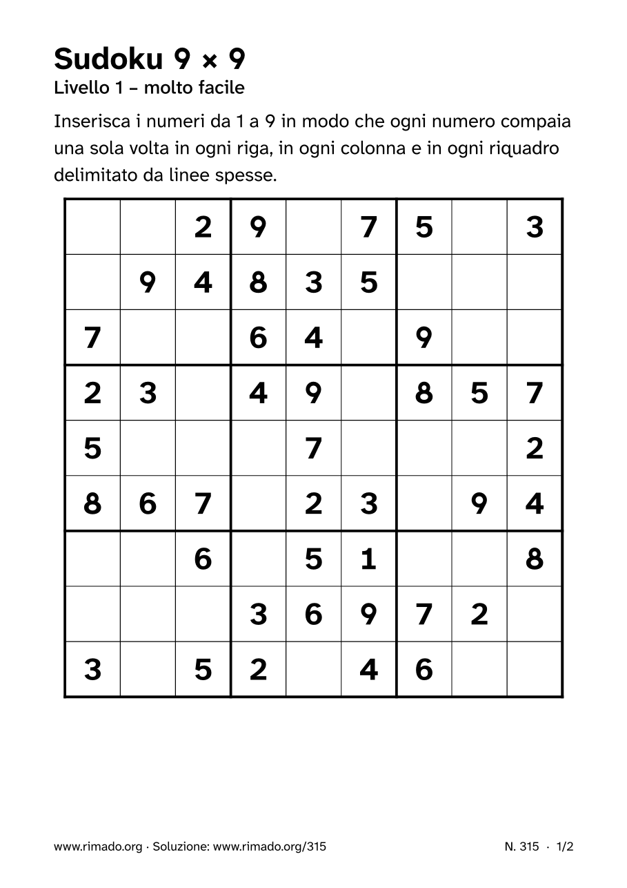 Anteprima del foglio stampato: Sudoku 9 × 9, n. 315