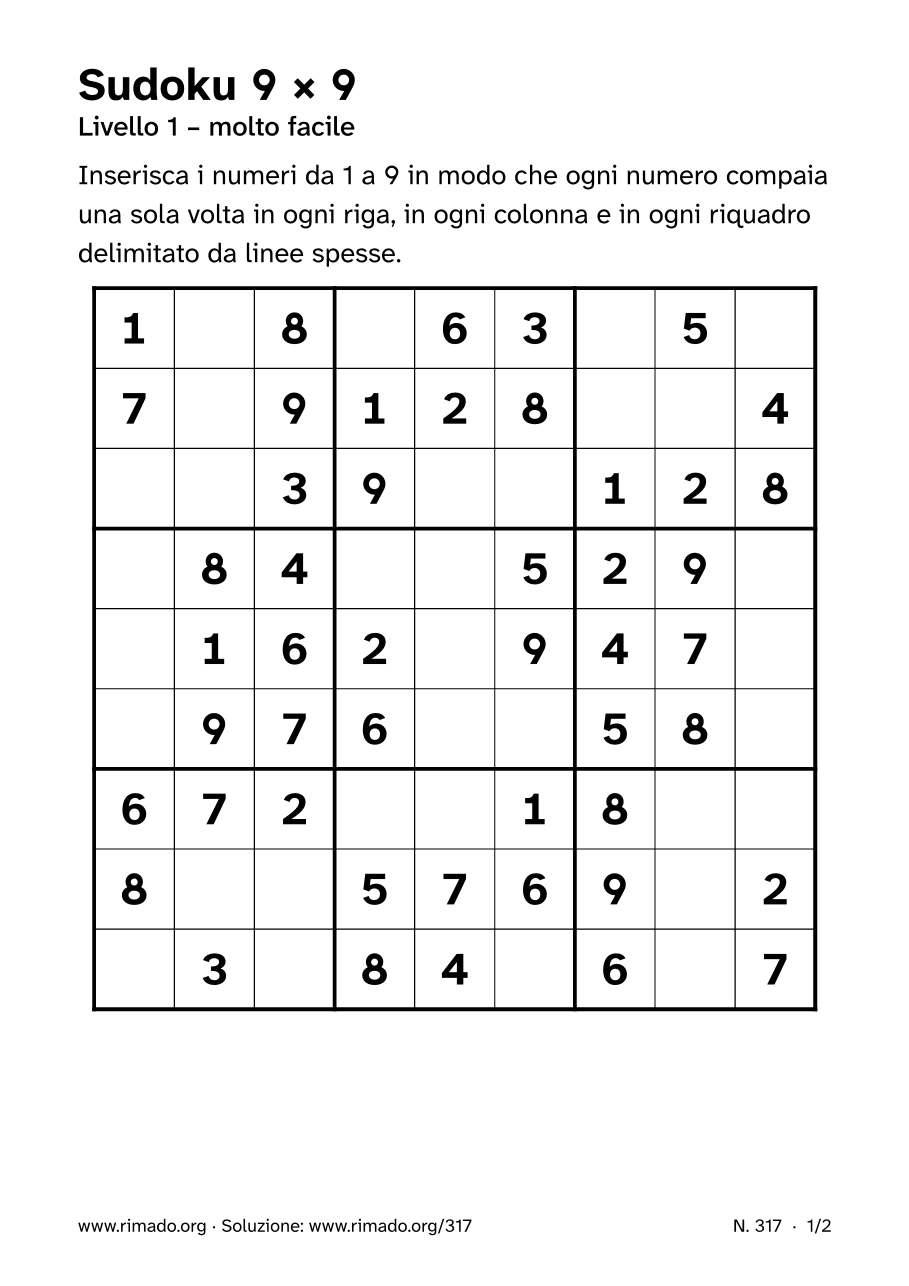 Anteprima del foglio stampato: Sudoku 9 × 9, n. 317