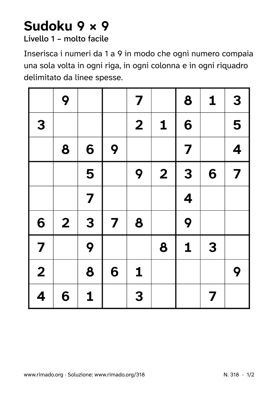 Anteprima del foglio stampato: Sudoku 9 × 9, n. 318