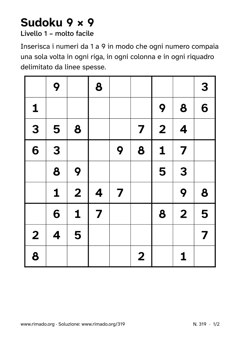 Anteprima del foglio stampato: Sudoku 9 × 9, n. 319