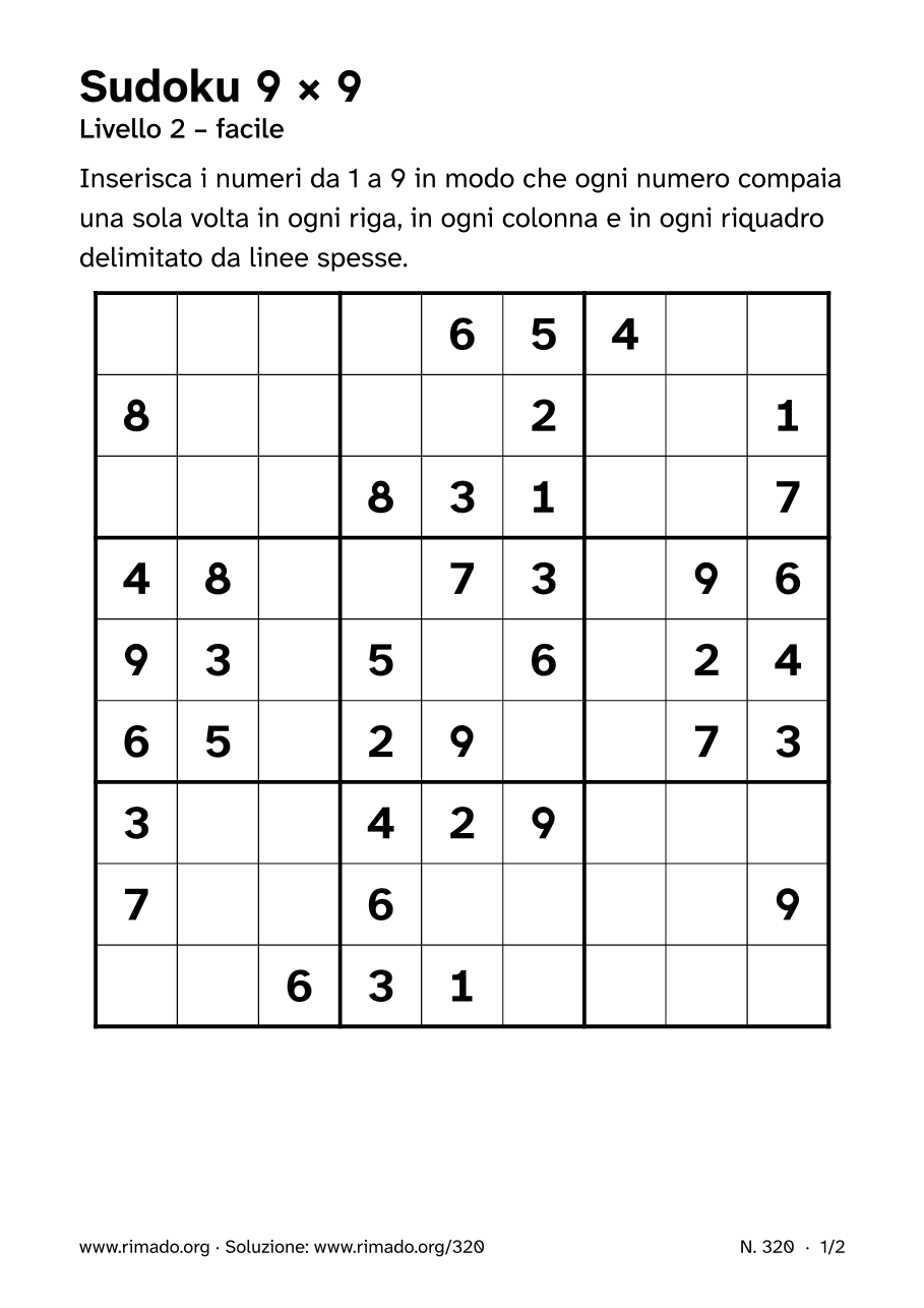 Anteprima del foglio stampato: Sudoku 9 × 9, n. 320
