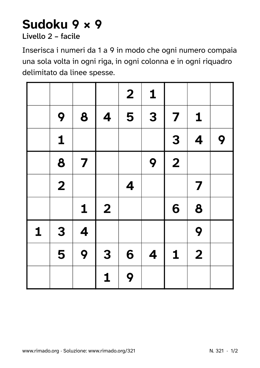Anteprima del foglio stampato: Sudoku 9 × 9, n. 321