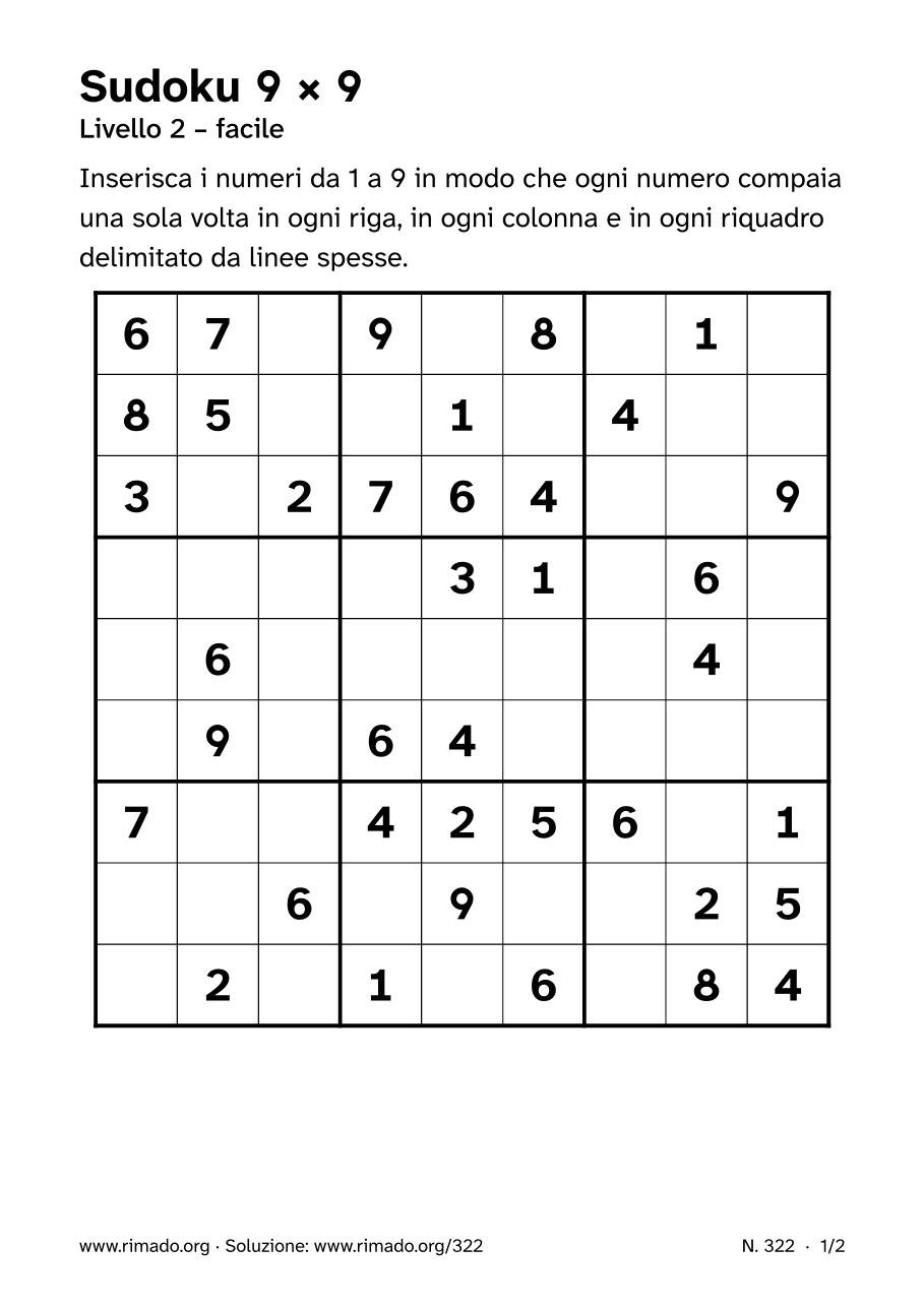 Anteprima del foglio stampato: Sudoku 9 × 9, n. 322