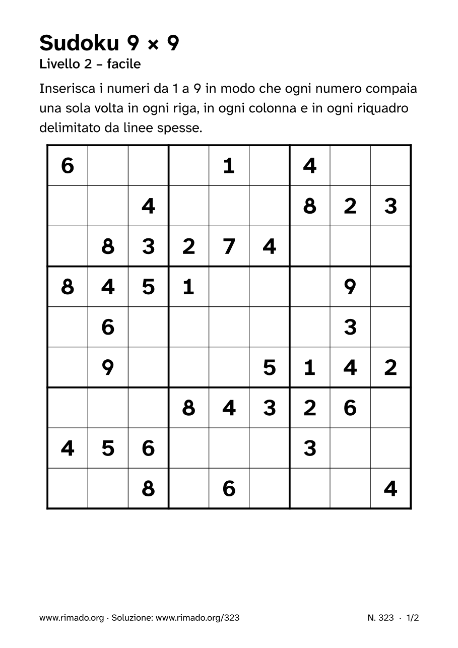 Anteprima del foglio stampato: Sudoku 9 × 9, n. 323