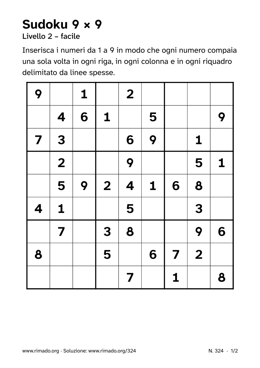 Anteprima del foglio stampato: Sudoku 9 × 9, n. 324
