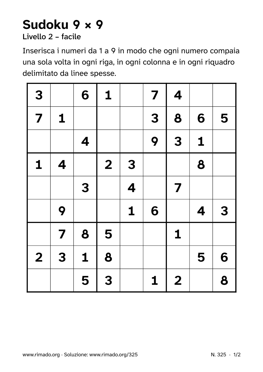 Anteprima del foglio stampato: Sudoku 9 × 9, n. 325