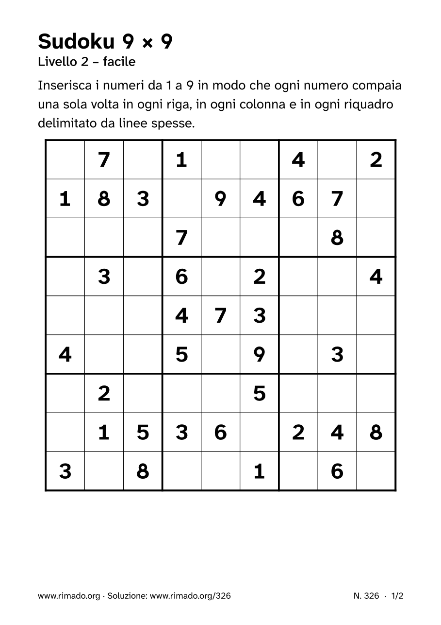 Anteprima del foglio stampato: Sudoku 9 × 9, n. 326