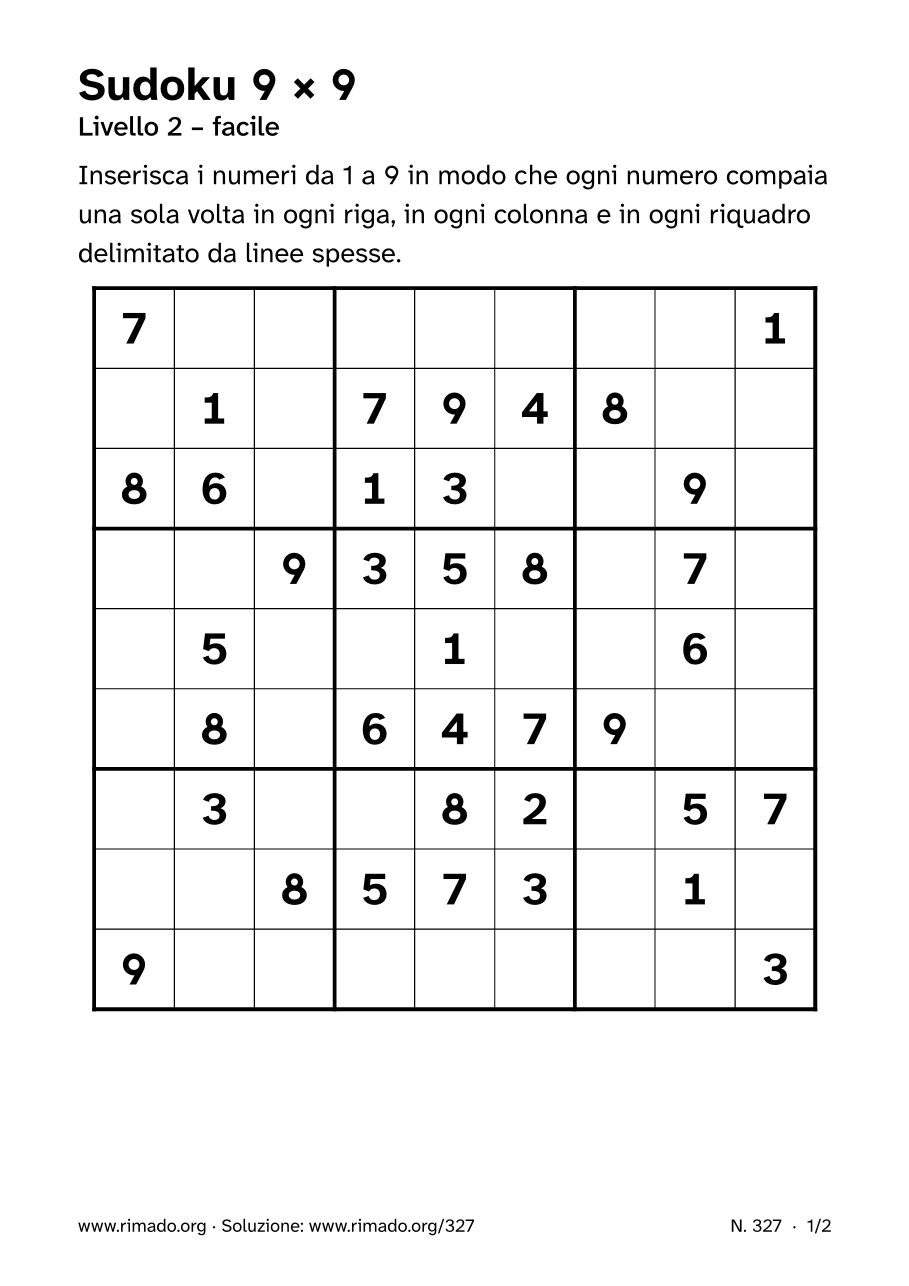 Anteprima del foglio stampato: Sudoku 9 × 9, n. 327