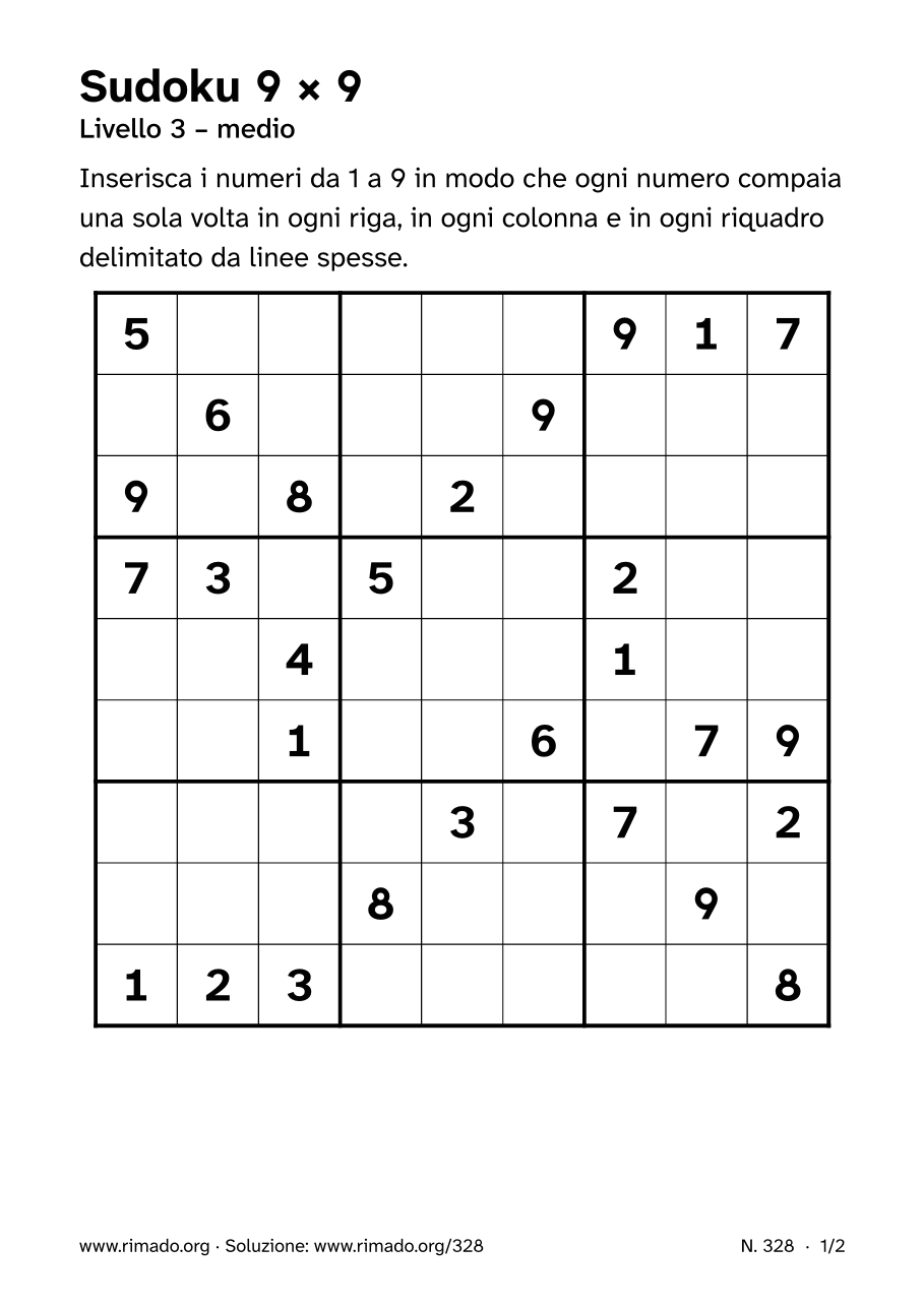 Anteprima del foglio stampato: Sudoku 9 × 9, n. 328